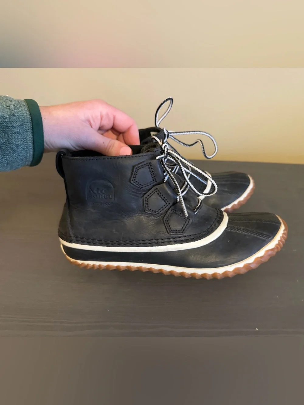 Black Lace-Up Duck Boots with Gum Sole
